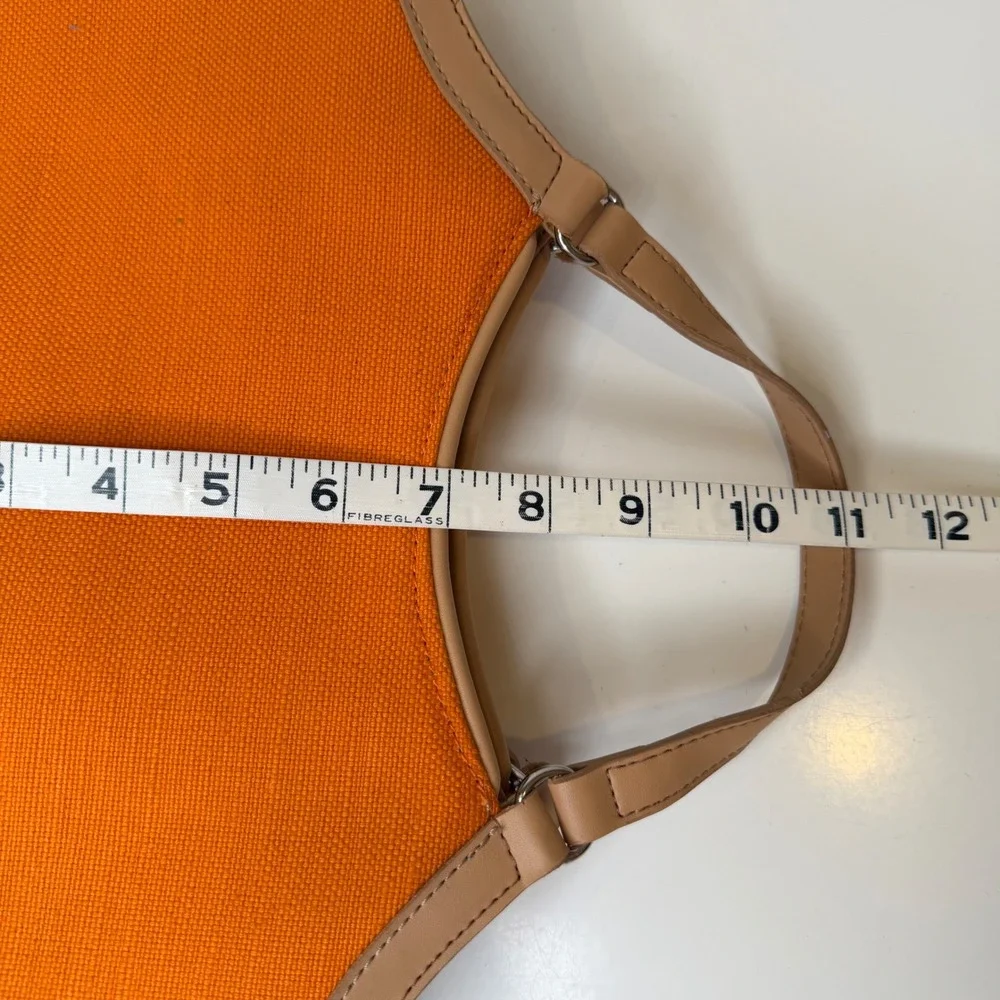 Etienne‎ Aigner Satchel Womens Orange Canvas Leather Trim Preppy Medium